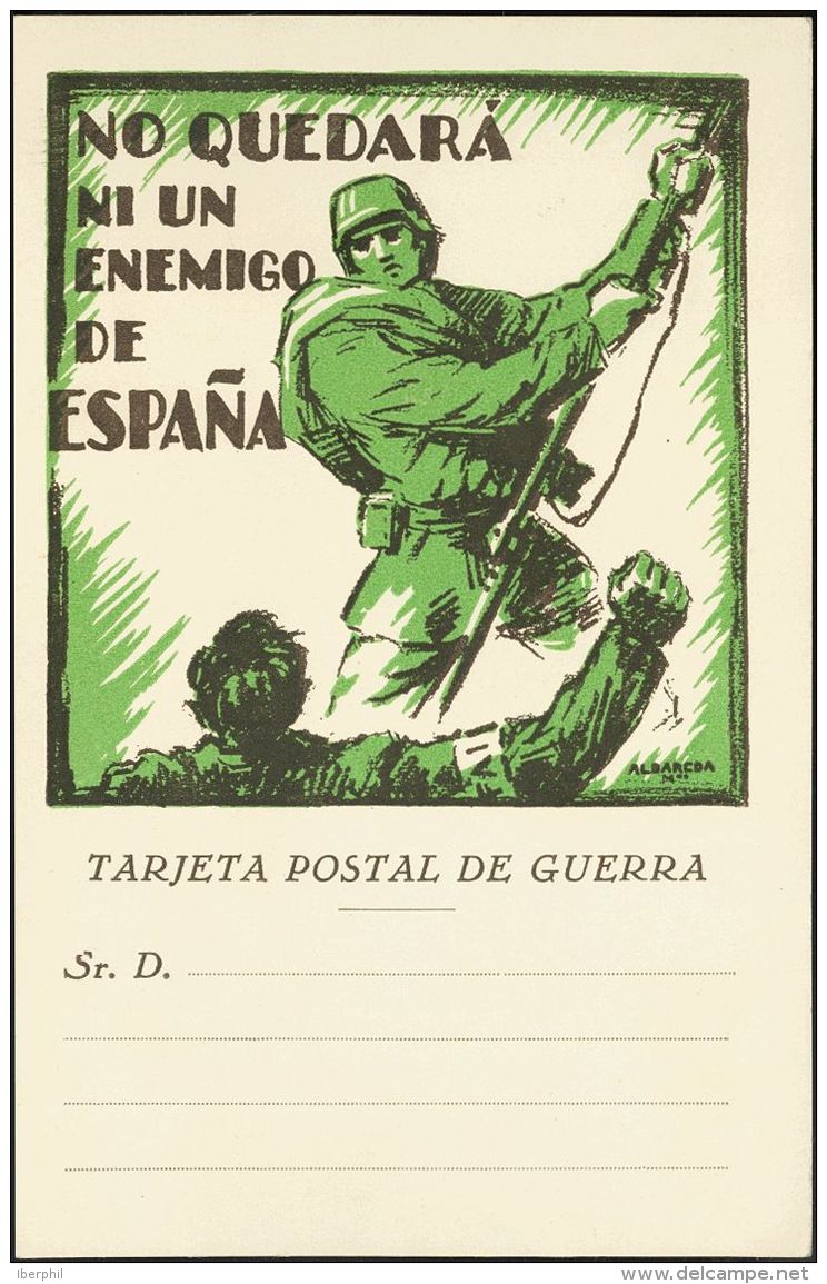 GUERRA CIVIL. Tarjeta Postal Nacional. (*) Tarjeta Postal De Guerra. NO QUEDARA NI UN ENEMIGO DE ESPA&Ntilde;A. MAGNIFIC - Autres & Non Classés