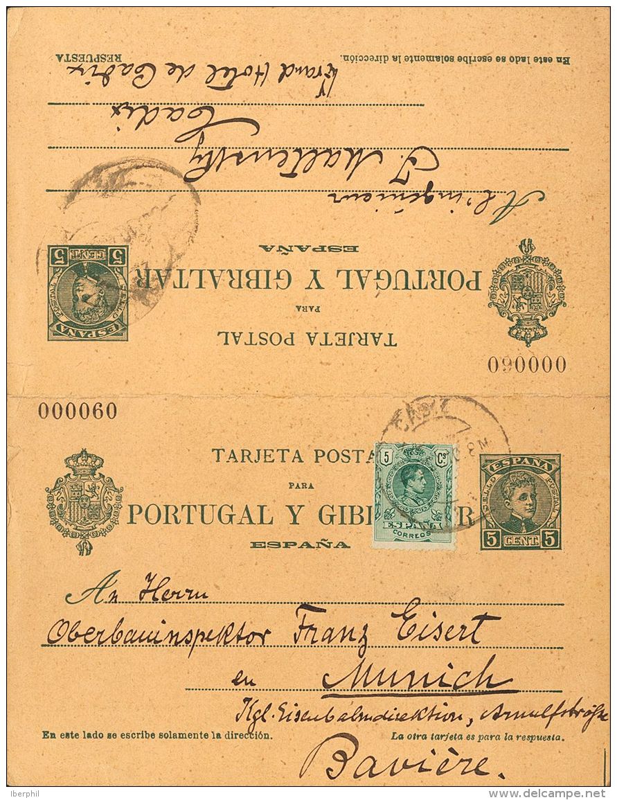 ENTEROS POSTALES. SOBRE EP44, 268 1910. 5 Cts Verde Azul Sobre Tarjeta Entero Postal De Ida Y Vuelta, La Ida Con Franque - Autres & Non Classés