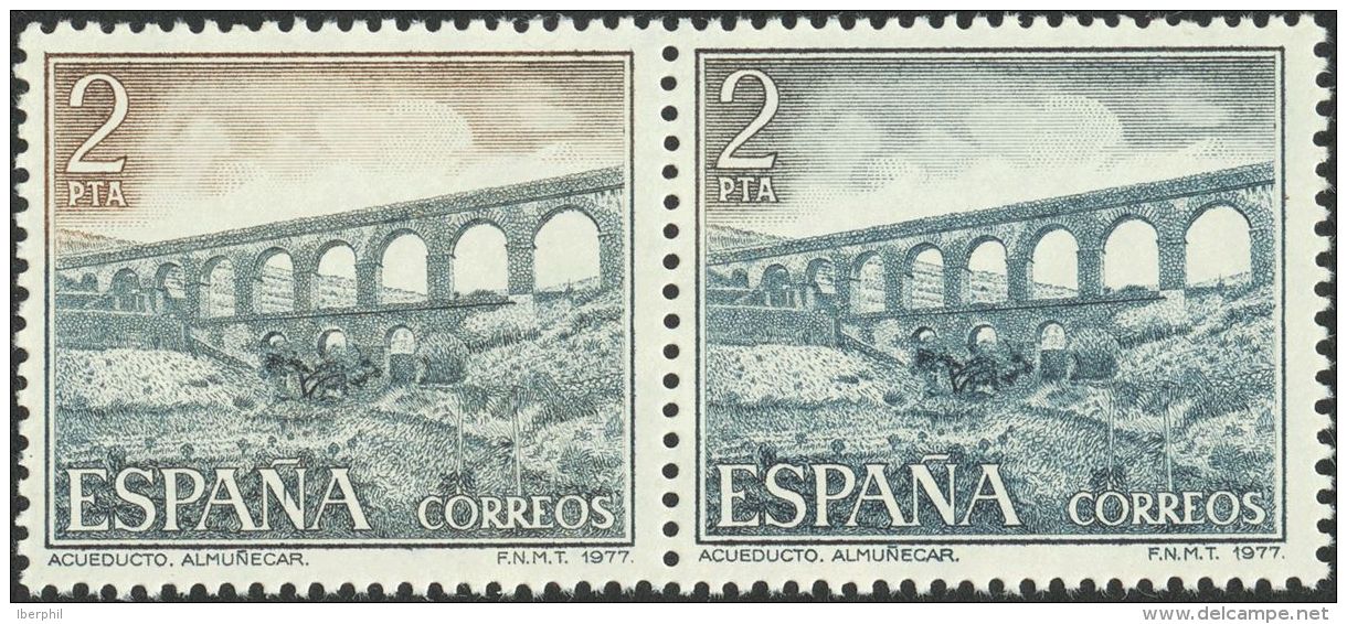 2&ordm; CENTENARIO. ** MNH 2418ef 2 Pts Casta&ntilde;o Y Gris, Pareja. Variedad Un Sello A FALTA DEL COLOR CASTA&Ntilde; - Autres & Non Classés