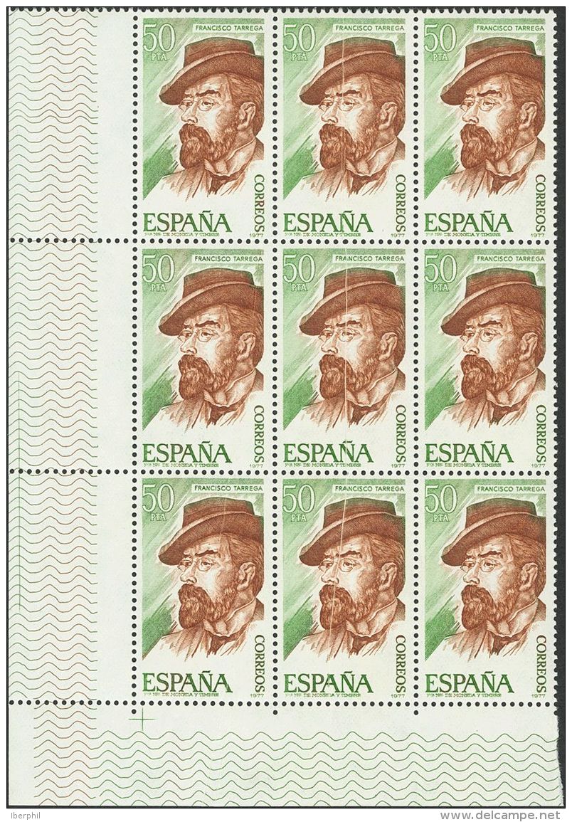 2&ordm; CENTENARIO. ** MNH 2401iw(3) 50 Pts Casta&ntilde;o Y Verde, Bloque De Nueve. Variedad Tres Sellos FUELLE DE PAPE - Autres & Non Classés