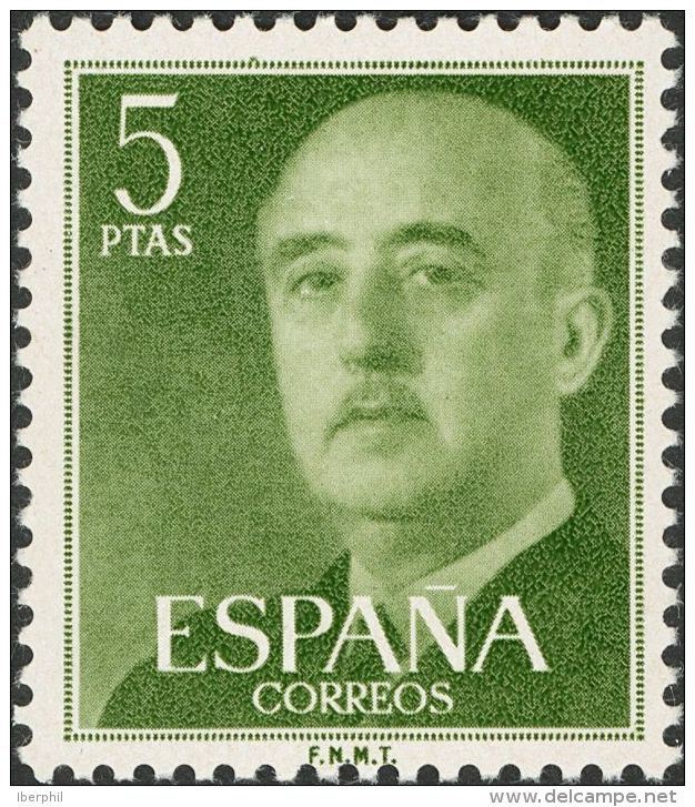 2&ordm; CENTENARIO. ** MNH 1160cc 5 Pts Verde. Variedad CAMBIO DE COLOR. MAGNIFICO Y RARISIMO. Cert. CEM. (Edifil 2017: - Autres & Non Classés