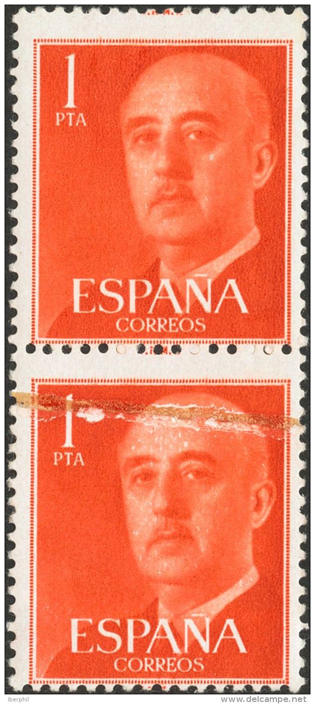 2&ordm; CENTENARIO. ** MNH 1153x(2) 1 Pts Rojo, Pareja Vertical. Variedad PAPEL EMPALMADO. MAGNIFICA Y RARA. (Edifil 201 - Autres & Non Classés