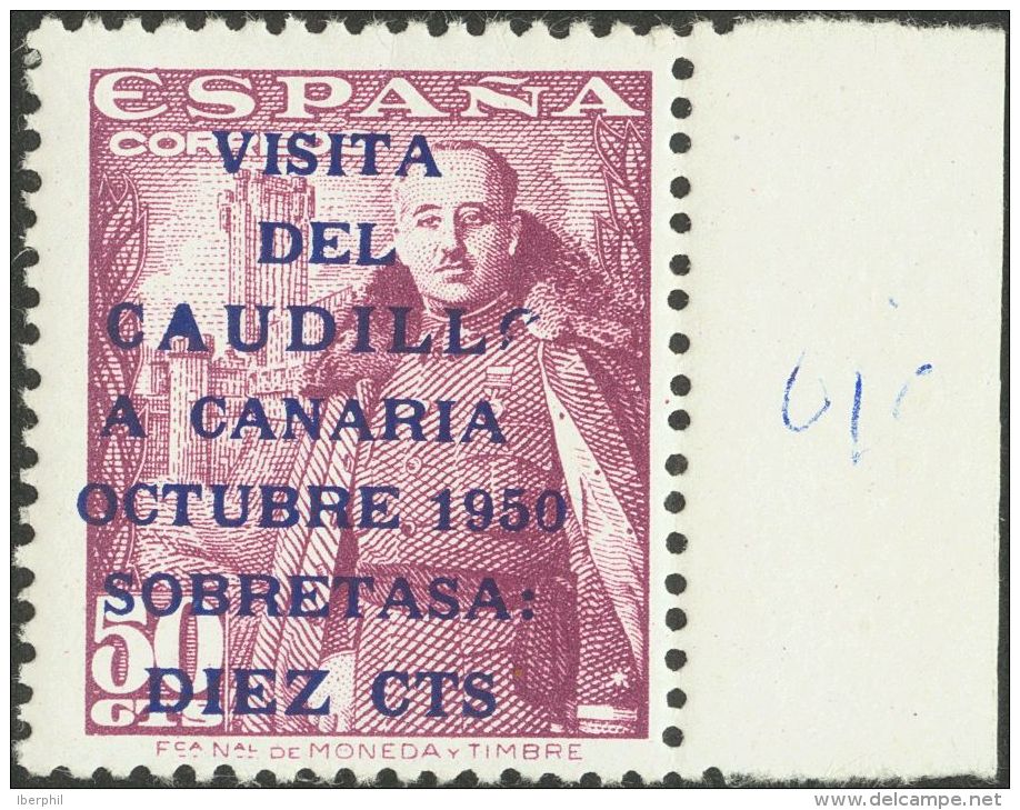 2&ordm; CENTENARIO. ** MNH 1088heb 10 Cts Sobre 50 Cts Lila. Variedad CAUDILLO SIN "O" Y CANARIAS SIN "S". MAGNIFICO Y M - Andere & Zonder Classificatie