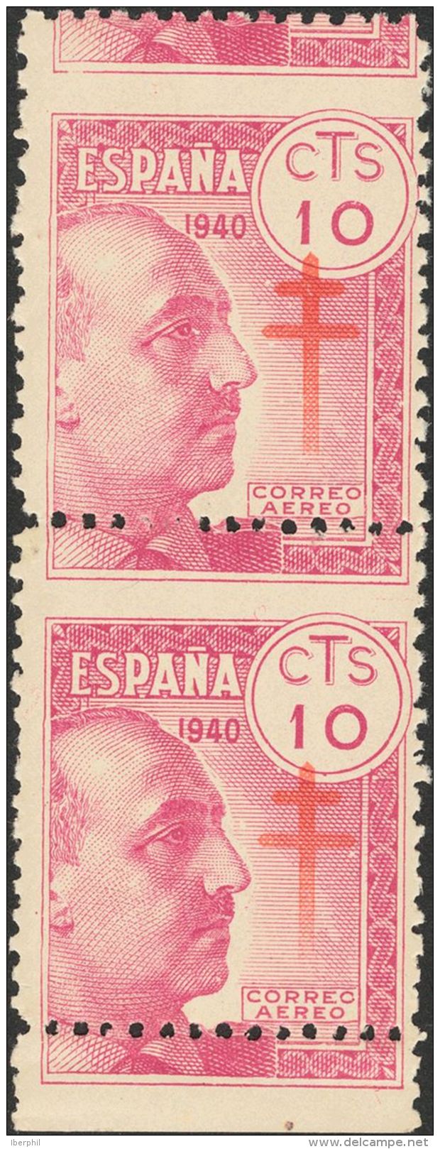 ESTADO ESPA&Ntilde;OL. Protuberculosos. ** MNH 939dh(2) 10 Cts Rosa, Pareja. Variedad DENTADO HORIZONTAL DESPLAZADO. MAG - Andere & Zonder Classificatie