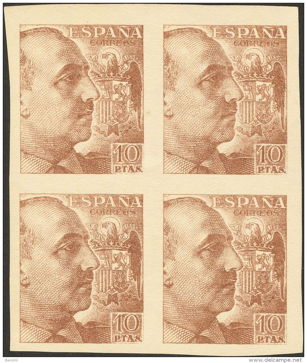 ESTADO ESPA&Ntilde;OL. General Franco. Dentado Grueso. (*) 935ps(4) 10 Pts Casta&ntilde;o, Bloque De Cuatro. SIN DENTAR - Andere & Zonder Classificatie