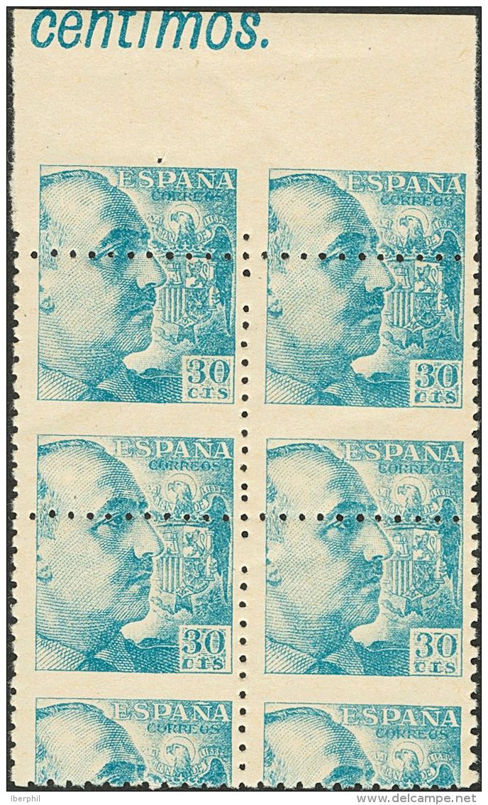 ESTADO ESPA&Ntilde;OL. General Franco. Dentado Grueso. ** MNH 924dh(4) 30 Cts Azul, Bloque De Cuatro, Borde De Hoja Supe - Andere & Zonder Classificatie