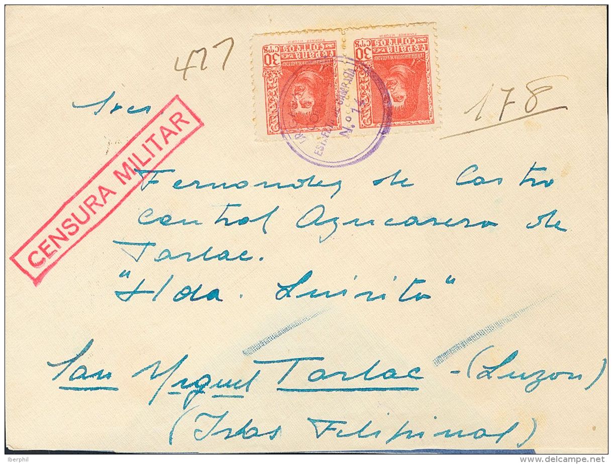 ESTADO ESPA&Ntilde;OL. Fernando El Cat&oacute;lico. SOBRE 844(2) 1938. 30 Cts Rojo, Pareja. Certificado Dirigido A SAN M - Autres & Non Classés