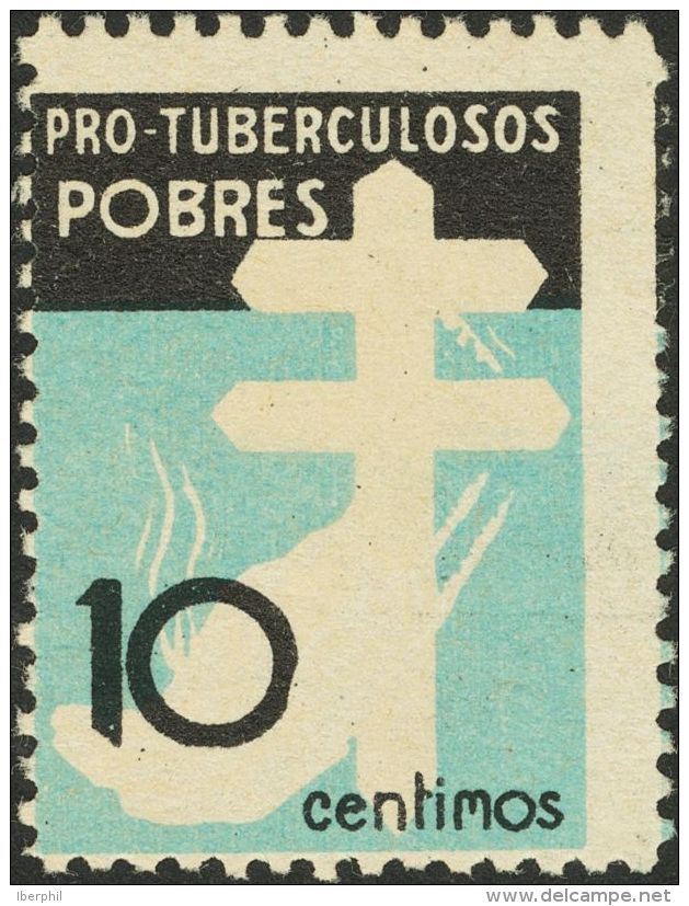 ESTADO ESPA&Ntilde;OL. Protuberculosos. (*) 840ef 10 Cts Negro Y Azul Celeste. Variedad SIN IMPRESION DEL COLOR ROJO. MA - Autres & Non Classés