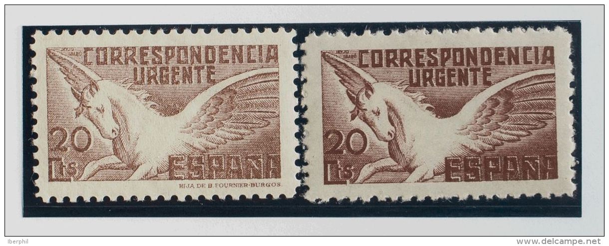 ESTADO ESPA&Ntilde;OL. Cid, Cifras E Isabel. ** MNH 832, 861 Dos Sellos Urgentes Del 20 Cts Marr&oacute;n, Con Y Sin Pie - Autres & Non Classés