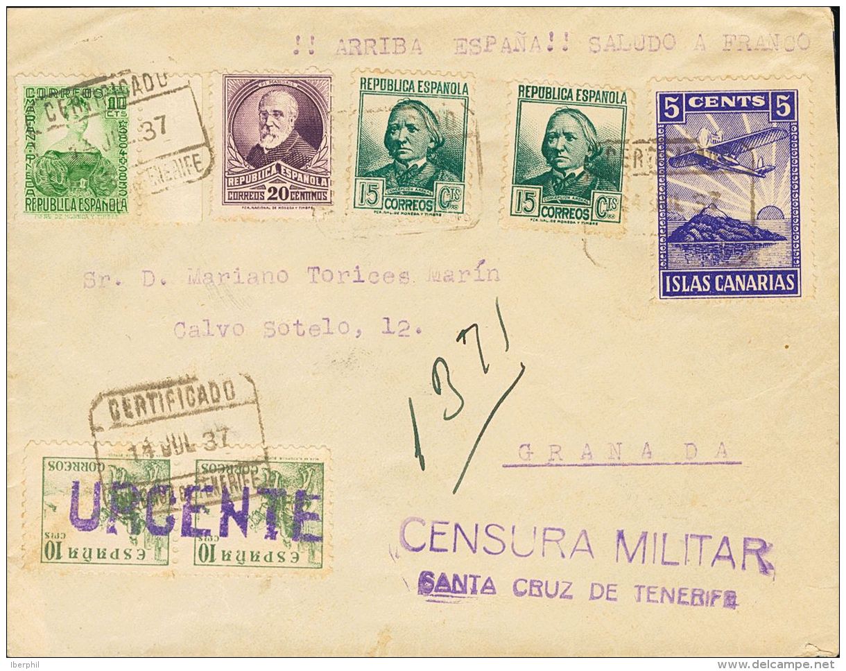 ESTADO ESPA&Ntilde;OL. Cid, Cifras E Isabel. SOBRE 817(2), 666, 682, 683(2) 1937. 10 Cts Verde, Pareja Con Marca URGENTE - Autres & Non Classés