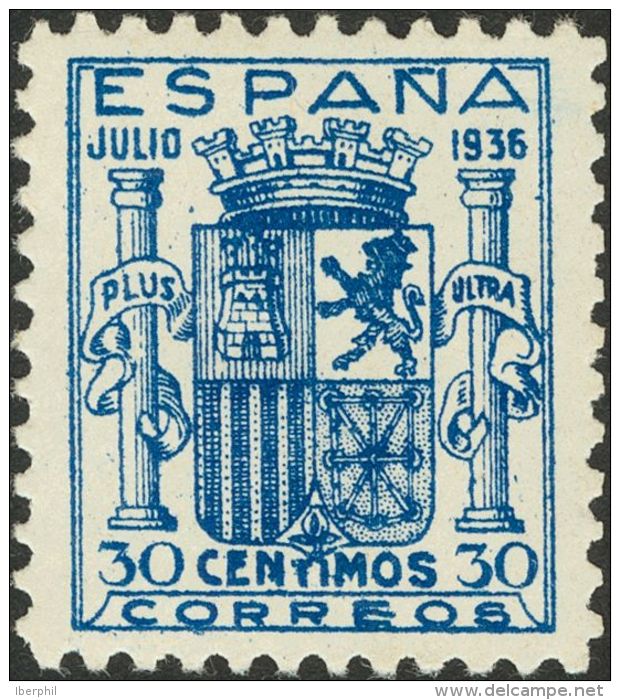 ESTADO ESPA&Ntilde;OL. Escudo De Espa&ntilde;a. * MH 801 30 Cts Azul. Excelente Centraje Y Color. MAGNIFICO. Cert. CEM. - Autres & Non Classés