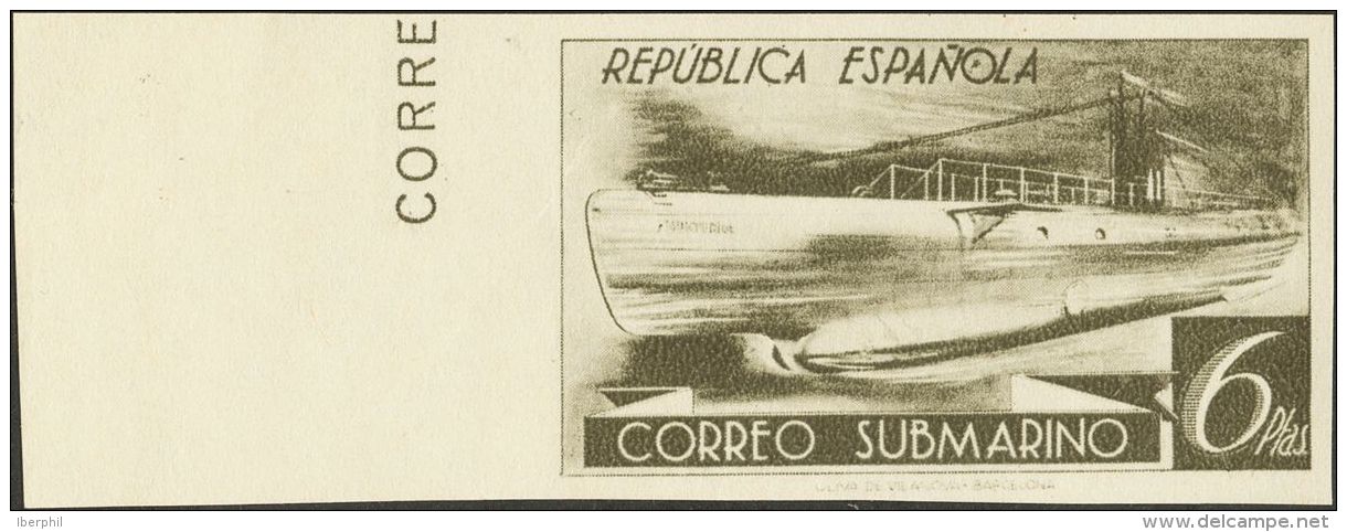 II REPUBLICA. Submarino. (*) 778ccds 6 Pts Verde Oliva. CAMBIO DE COLOR Y SIN DENTAR. MAGNIFICO. (Edifil 2015: 132&euro; - Autres & Non Classés