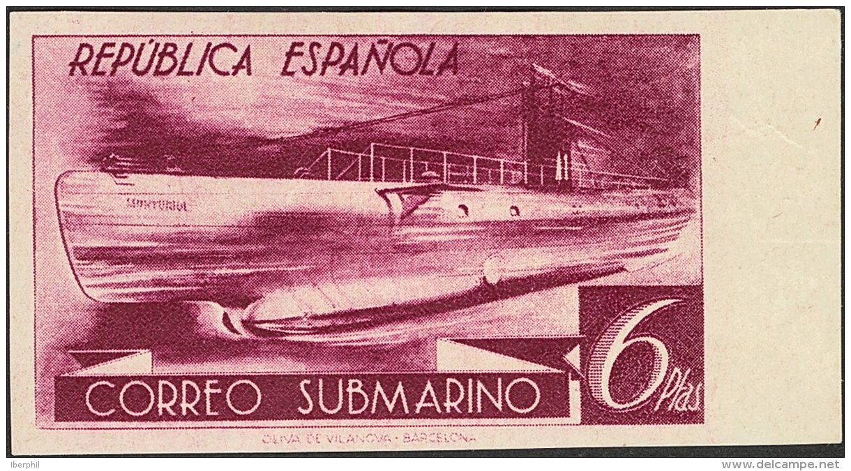 II REPUBLICA. Submarino. * MH 778cccs 6 Pts Malva, Borde De Hoja. CAMBIO DE COLOR Y SIN DENTAR. MAGNIFICO. (Edifil 2015: - Autres & Non Classés