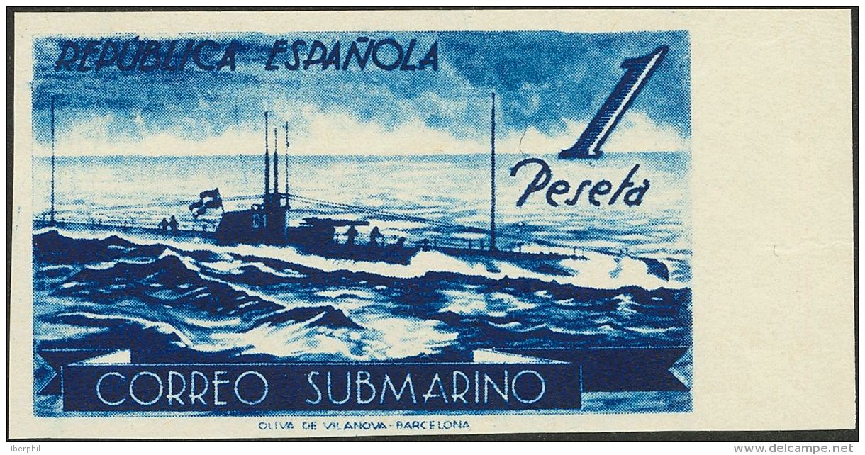 II REPUBLICA. Submarino. (*) 775cchs 1 Pts Azul &iacute;ndigo. CAMBIO DE COLOR Y SIN DENTAR. MAGNIFICO Y RARO. (Edifil 2 - Autres & Non Classés