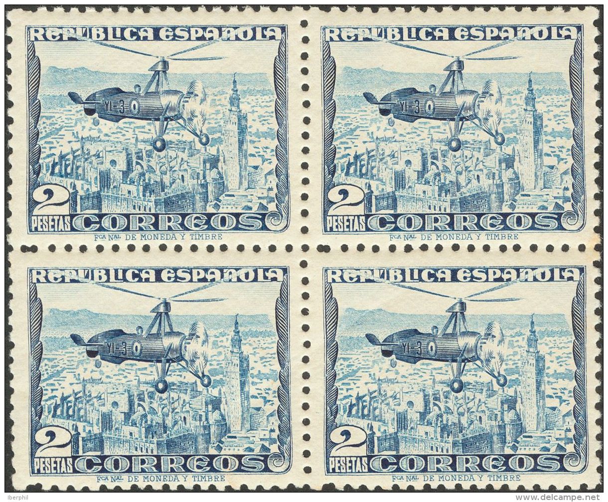 II REPUBLICA. Autogiro. ** MNH 689(4) 2 Pts Azul, Bloque De Cuatro. MAGNIFICO. (Edifil 2017: +260&euro;) - Autres & Non Classés