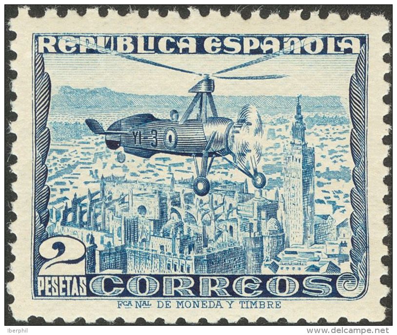 II REPUBLICA. Autogiro. ** MNH 689 2 Pts Azul. Excelente Centraje. MAGNIFICO. (Edifil 2017: +65&euro;) - Autres & Non Classés