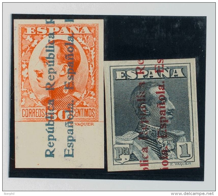 II REPUBLICA. Vaquer De Perfil. Sobrecarga Rep&uacute;blica. */(*) 601s, 602s 50 Cts Naranja Y 1 Pts Pizarra. SIN DENTAR - Andere & Zonder Classificatie