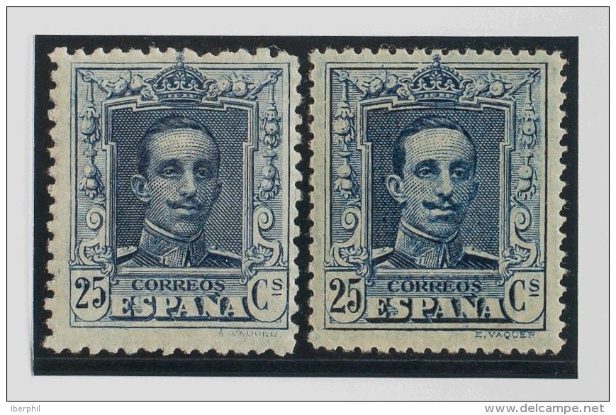 SIGLO XX. Alfonso XIII. Vaquer. * MH NE23, NE24 25 Cts Azul (Tipo I Y Tipo II). NO EMITIDOS. MAGNIFICOS. (Edifil 2017: 5 - Autres & Non Classés