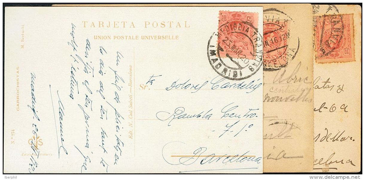 SIGLO XX. Alfonso XIII. Medall&oacute;n. SOBRE 269(3) 1920. Conjunto De Tres Tarjetas Postales Circuladas Con El 10 Cts - Autres & Non Classés