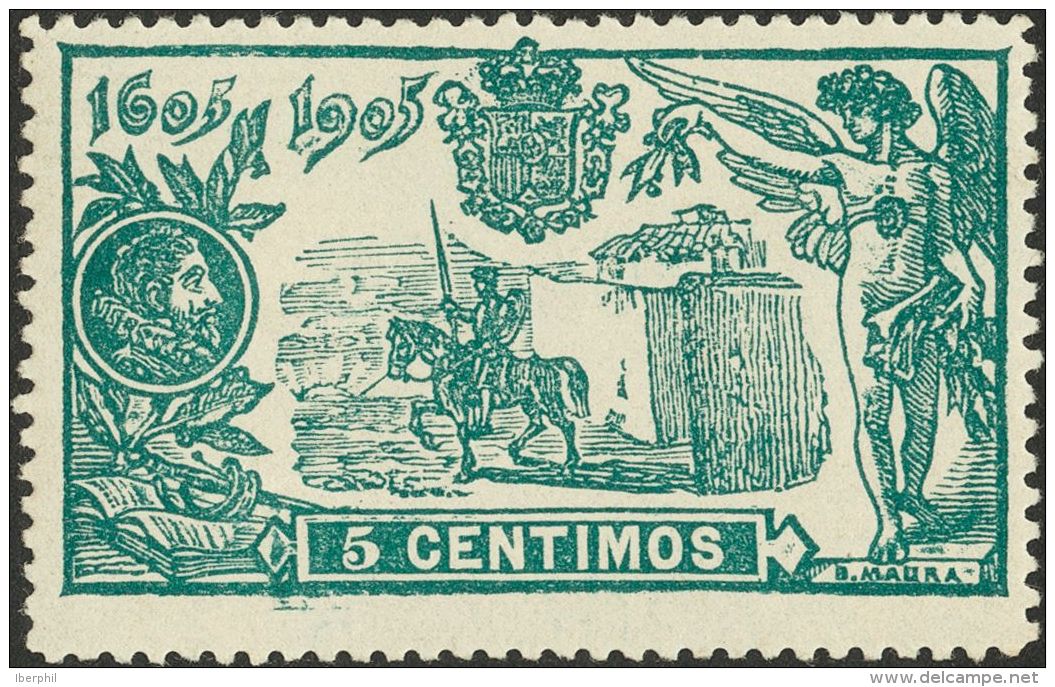 SIGLO XX. Centenario De "El Quijote". ** MNH 257nn 5 Cts Verde. Variedad DOBLE NUMERACION. MAGNIFICA. (Edifil 2015: +64& - Autres & Non Classés