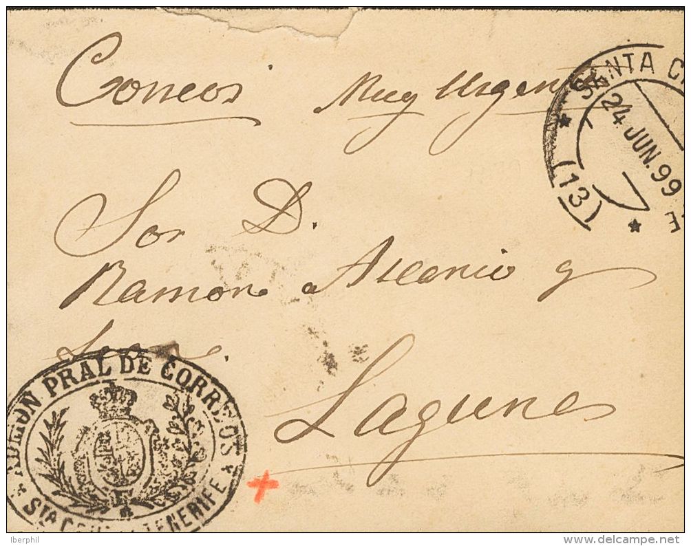 ALFONSO XIII. Alfonso XIII. Pel&oacute;n. SOBRE 1899. SANTA CRUZ DE TENERIFE A LA LAGUNA. Marca De Franquicia ADMON PRAL - Autres & Non Classés