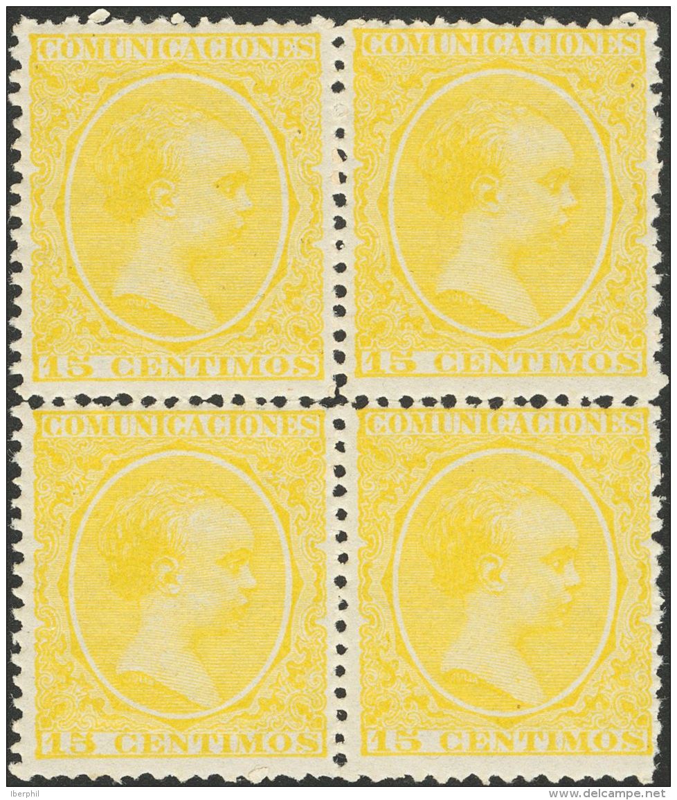 ALFONSO XIII. Alfonso XIII. Pel&oacute;n. ** MNH 229(4) 15 Cts Amarillo, Bloque De Cuatro. MAGNIFICO. (Edifil 2017: ++60 - Other & Unclassified