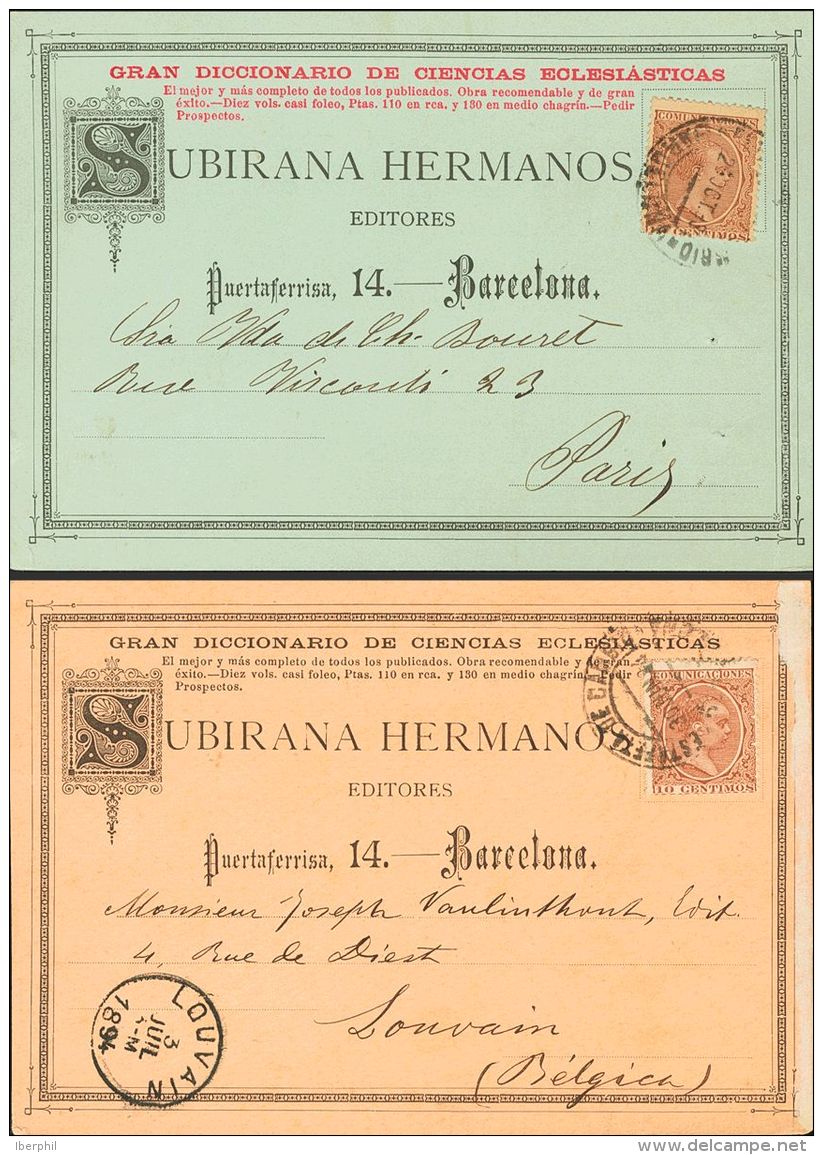 ALFONSO XIII. Alfonso XIII. Pel&oacute;n. SOBRE 217(2) 1894. Dos Tarjetas Postales De "Subirana Hermanos" Franqueadas Co - Autres & Non Classés