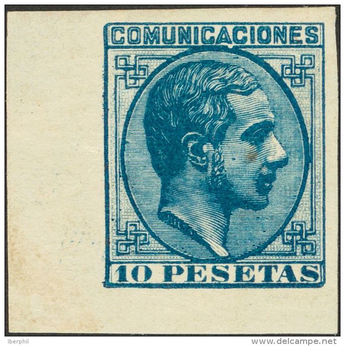 ALFONSO XII. Alfonso XII. 1 De Julio De 1878. * MH 199s 10 Pts Azul Intenso, Esquina De Pliego. SIN DENTAR. PIEZA DE LUJ - Altri & Non Classificati