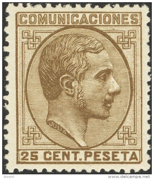 ALFONSO XII. Alfonso XII. 1 De Julio De 1878. * MH 194 25 Cts Sepia Oliva. Excelente Centraje Y Color. PIEZA DE LUJO. - Autres & Non Classés