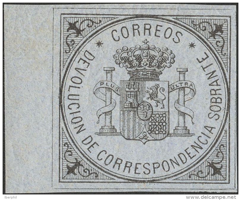 ALFONSO XII. Alfonso XII. Sello De Devoluci&oacute;n. ** MNH 172 Sin Valor, Negro Sobre Azul, Borde De Hoja. MAGNIFICA. - Andere & Zonder Classificatie