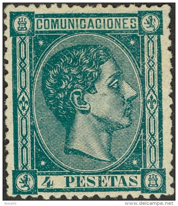 ALFONSO XII. Alfonso XII. 1 De Agosto De 1875. * MH 170 4 Pts Verde. Color Intenso. MAGNIFICO. Cert. COMEX. (Edifil 2017 - Autres & Non Classés