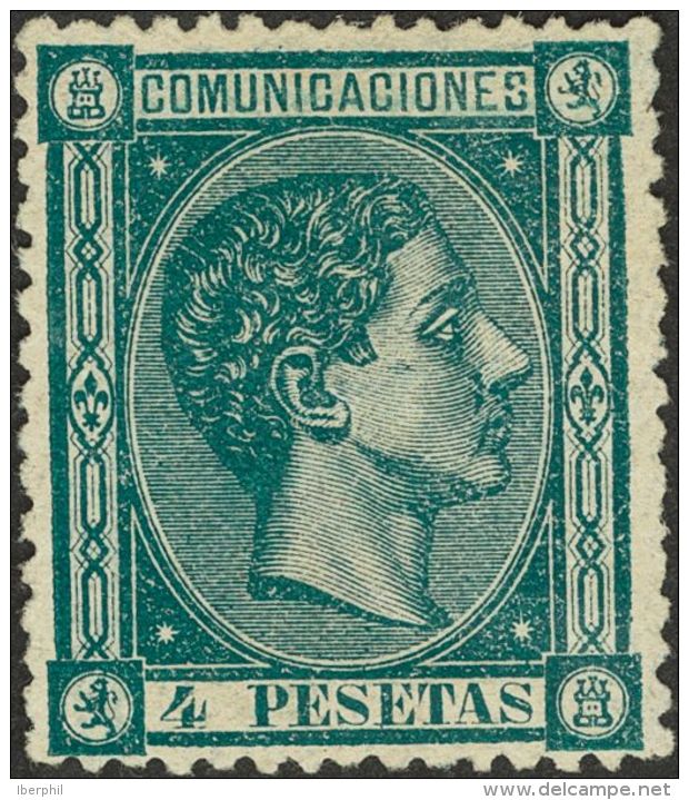 ALFONSO XII. Alfonso XII. 1 De Agosto De 1875. * MH 170 4 Pts Verde. Color Intenso. MAGNIFICO. Cert. COMEX. (Edifil 2017 - Andere & Zonder Classificatie