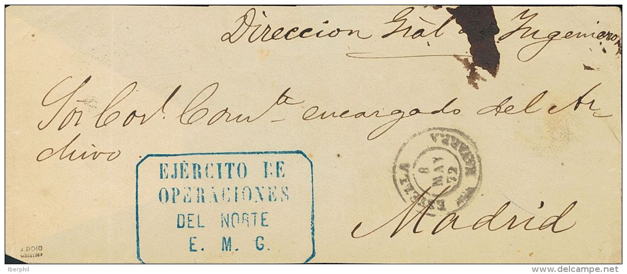 CORREO CARLISTA. SOBRE 1872. Frontal De ESTELLA A MADRID. Marca De Franquicia EJERCITO DE / OPERACIONES / DEL NORTE / E. - Autres & Non Classés