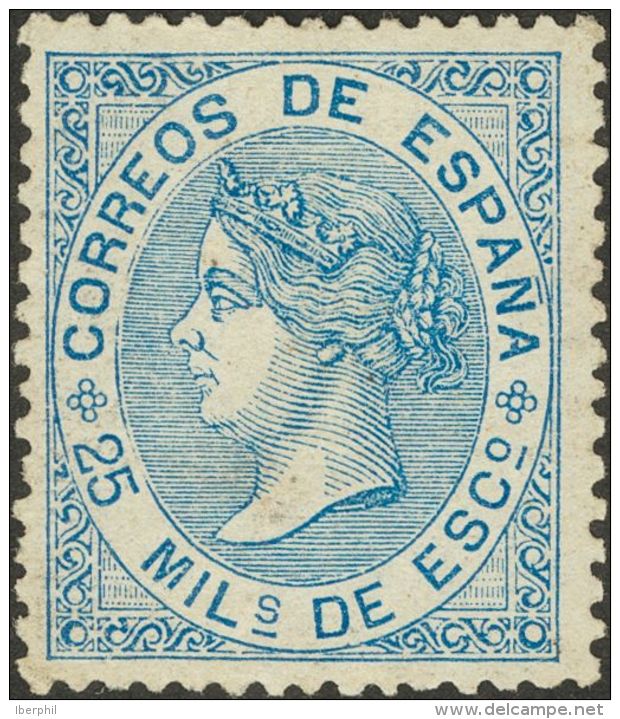ISABEL II. Isabel II. 1 De Julio De 1867. * MH 97 25 Mils Azul (leve Reparaci&oacute;n En El Cuello). MAGNIFICO. (Edifil - Autres & Non Classés