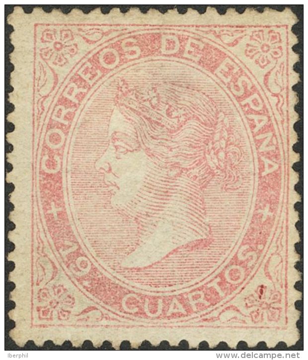 ISABEL II. Isabel II. 1 De Enero De 1867. * MH 90 19 Cuartos Rosa. MAGNIFICO Y RARO SELLO NUEVO. Cert. CEM. (Edifil 2017 - Autres & Non Classés