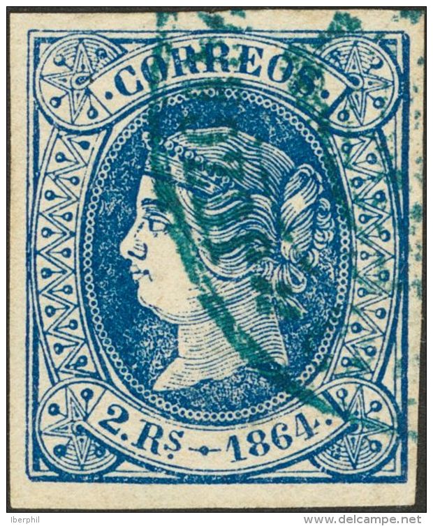 ISABEL II. Isabel II. 1 De Enero De 1864. &ordm; 68 2 Reales Azul. Matasello Del Juzgado De ... MAGNIFICO. (Edifil 2017: - Autres & Non Classés