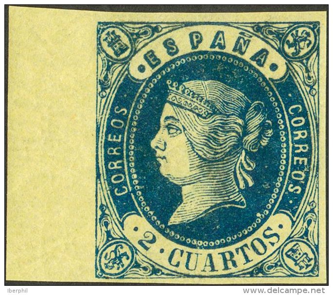 ISABEL II. Isabel II. 16 De Julio De 1862. ** MNH 57 2 Cuartos Azul, Borde De Hoja. Color Intenso Y Grandes M&aacute;rge - Autres & Non Classés