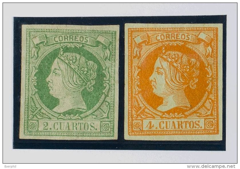 ISABEL II. Isabel II. 1 De Febrero De 1860. * MH 51, 52 2 Cuartos Verde Y 4 Cuartos Naranja (m&iacute;nimos Puntitos Cla - Andere & Zonder Classificatie