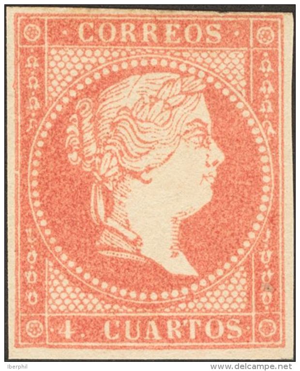 ISABEL II. Isabel II. 11 De Abril De 1856. Papel Blanco. * MH 48B 4 Cuartos Rosa (Tipo III). MAGNIFICO Y MUY RARO. (Edif - Andere & Zonder Classificatie
