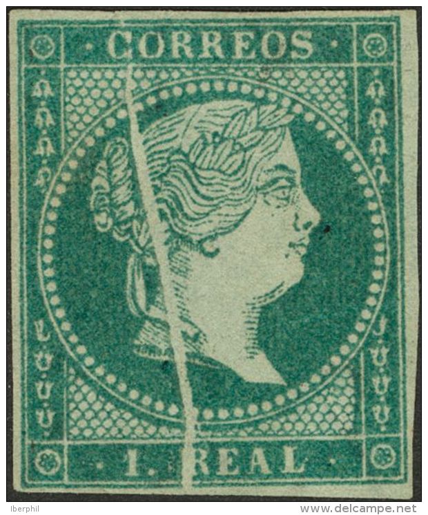 ISABEL II. Isabel II. 1 De Abril De 1855. Filigrana Lazos. (*) 41 1 Real Azul Verdoso (leve Reparaci&oacute;n Sin Import - Andere & Zonder Classificatie