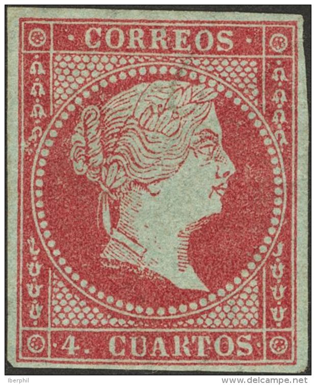 ISABEL II. Isabel II. 1 De Abril De 1855. Filigrana Lazos. * MH 40 4 Cuartos Carm&iacute;n. MAGNIFICO. Cert. CEM. (Edifi - Sonstige & Ohne Zuordnung