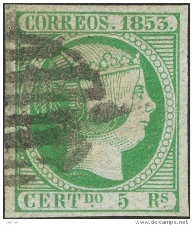 ISABEL II. Isabel II. 1 De Enero De 1853. &ordm; 20 5 Reales Verde. Matasello PARRILLA. MAGNIFICO. (Edifil 2017: 170&eur - Other & Unclassified