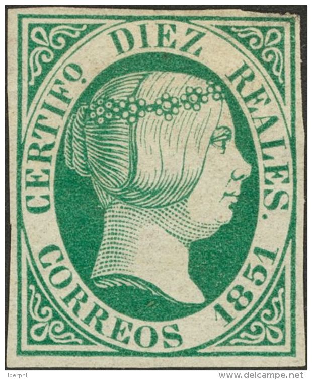 ISABEL II. Isabel II. 1 De Enero De 1851. * MH 11 10 Reales Verde. MAGNIFICO. Cert. CEM. (Edifil 2017: 4025&euro;) - Altri & Non Classificati