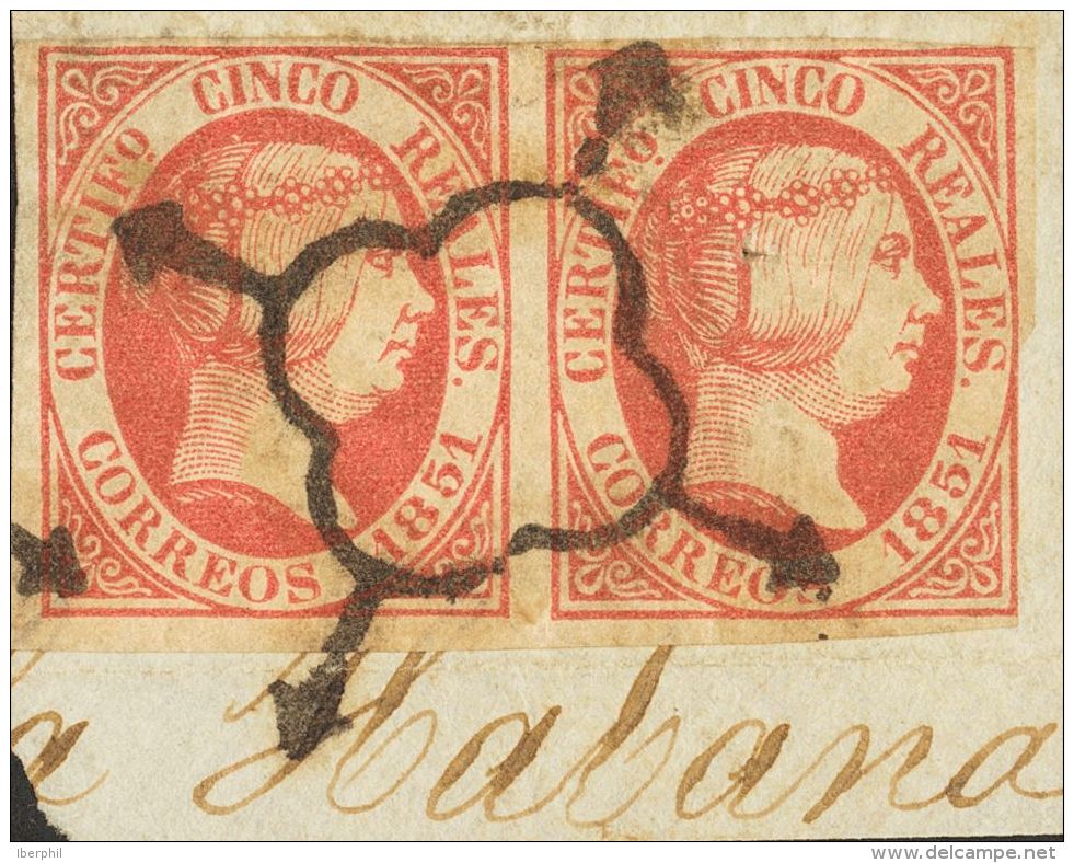 ISABEL II. Isabel II. 1 De Enero De 1851. Fragmento 9(2) 5 Reales Rosa, Pareja Sobre Fragmento, Perteneciente A Un Regis - Autres & Non Classés