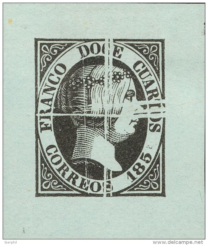 ISABEL II. Isabel II. 1 De Enero De 1851. (*) 7P 12 Cuartos Negro. PRUEBA DE PLANCHA LIMADA. MAGNIFICA. - Andere & Zonder Classificatie