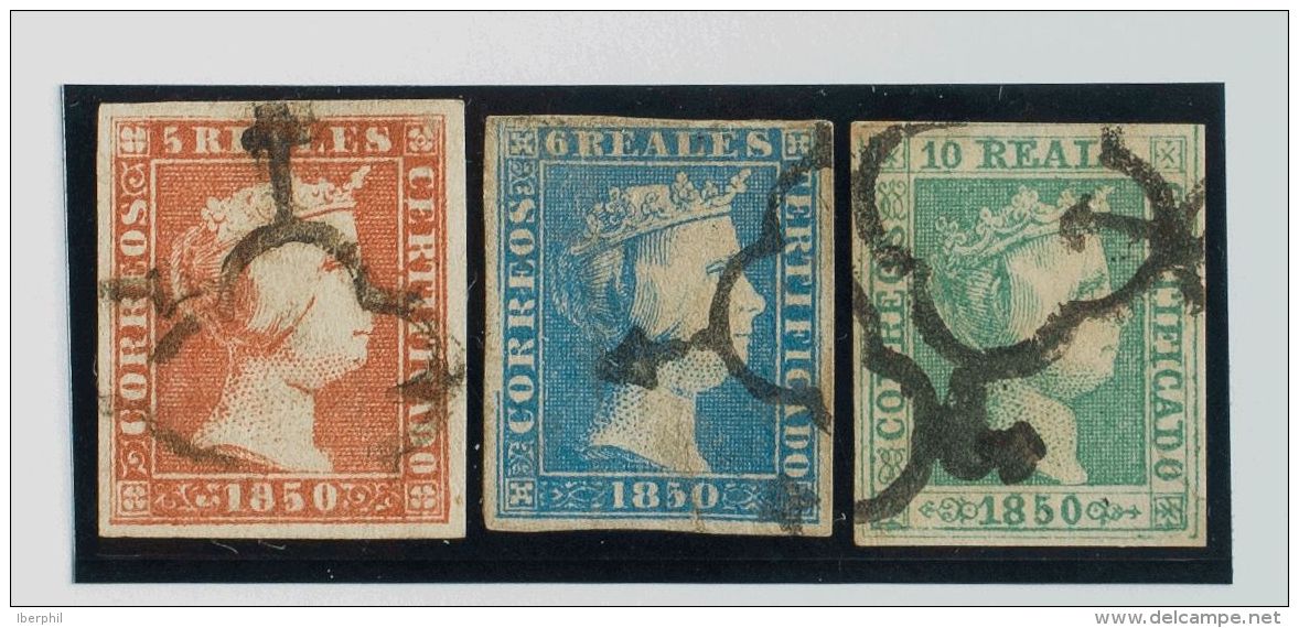 ISABEL II. Isabel II. 1 De Enero De 1850. &ordm; 3, 4, 5 5 Reales Rojo, 6 Reales Azul Y 10 Reales Verde (calidades Diver - Autres & Non Classés
