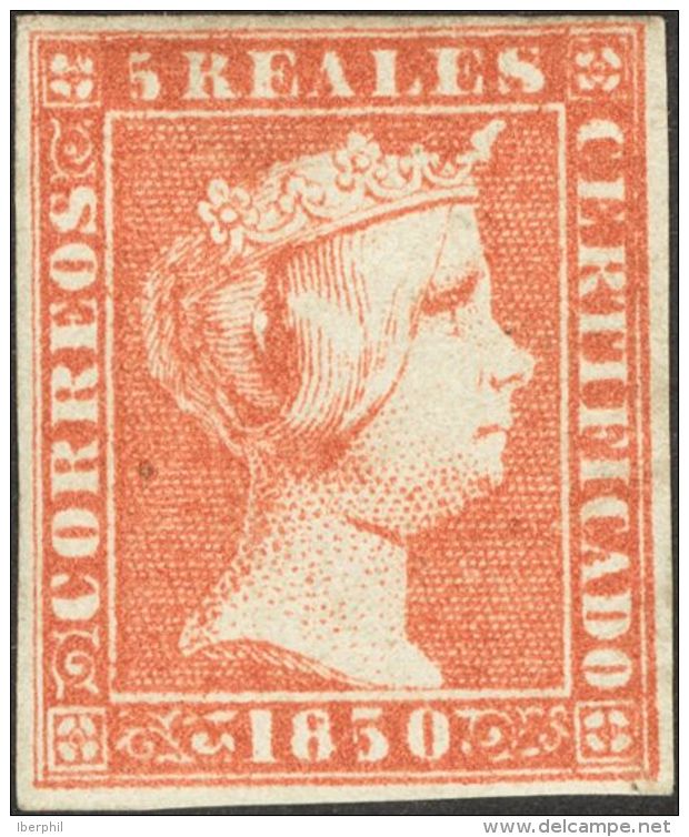 ISABEL II. Isabel II. 1 De Enero De 1850. * MH 3 5 Reales Rojo (leve Puntito Claro). Color Intenso Y Buenos M&aacute;rge - Autres & Non Classés
