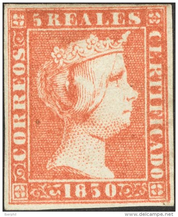 ISABEL II. Isabel II. 1 De Enero De 1850. * MH 3 5 Reales Rojo (leve Puntito Claro). Color Intenso Y Buenos M&aacute;rge - Andere & Zonder Classificatie