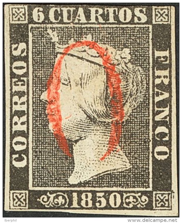 ISABEL II. Isabel II. 1 De Enero De 1850. &ordm; 1 6 Cuartos Negro. Matasello "O", En Rojo De Ar&eacute;valo. MAGNIFICO - Andere & Zonder Classificatie