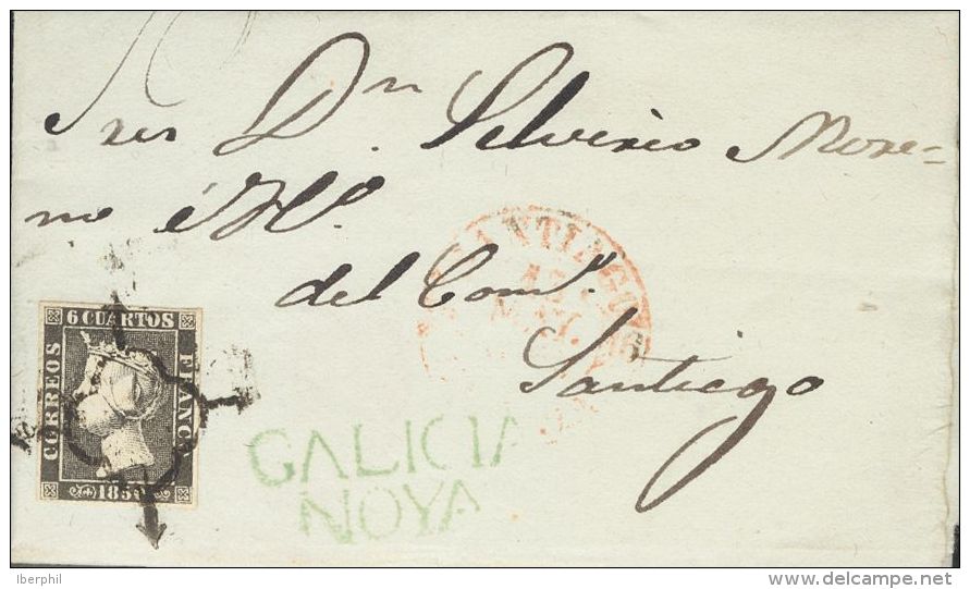 ISABEL II. Isabel II. 1 De Enero De 1850. SOBRE 1 1850. 6 Cuartos Negro (I-12). NOYA (CORU&Ntilde;A) A SANTIAGO. En El F - Autres & Non Classés